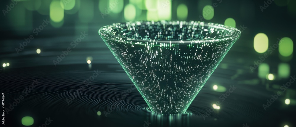 Poster digital funnel transferring data in green tones abstract technology concept close up studio shot art