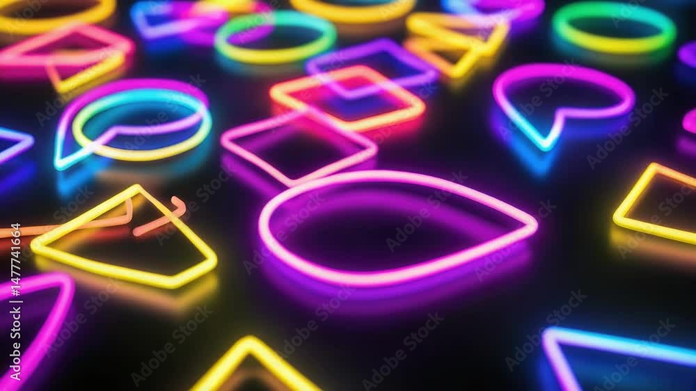 Poster a collection of glowing neon lights arranged on a table, ideal for use in promotional materials or e