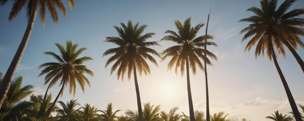Tall palm trees against a bright sky, dramatic lighting,  tropical plants,  element