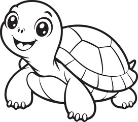 Fototapeta premium A cheerful green cartoon turtle with a cute smile, a fun vector illustration of a happy reptile