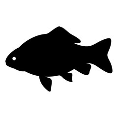 carp vector silhouette icon - ideal for fishing logos, seafood icons, and aquatic-themed graphics.