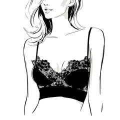 vector sketch woman in bra on white background .Generative AI