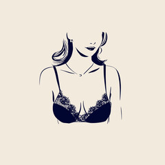 vector sketch woman in bra on white background .Generative AI