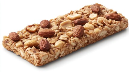 Obraz premium Nutritious granola bar topped with almonds and peanuts