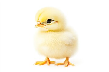 A cute baby chick with soft yellow feathers, isolated on a clean white background