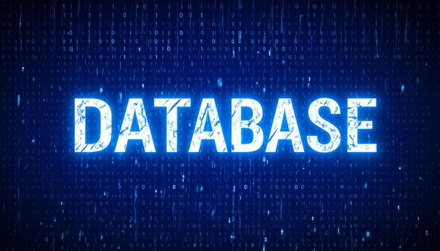 Database with neon style on abstract digital background - Powered by Adobe