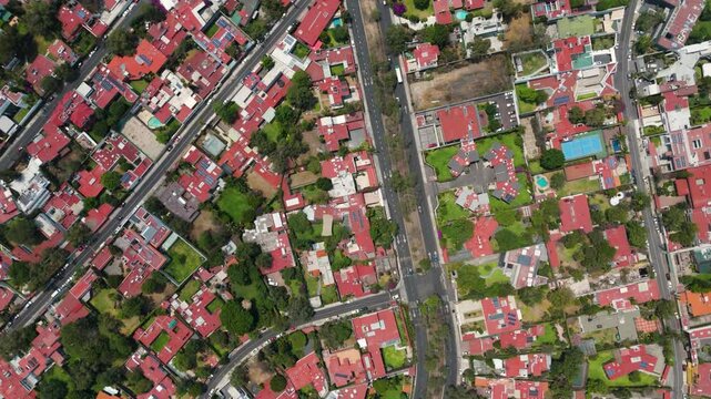 Drone footage of Pedregal residential district in CDMX on a sunny day