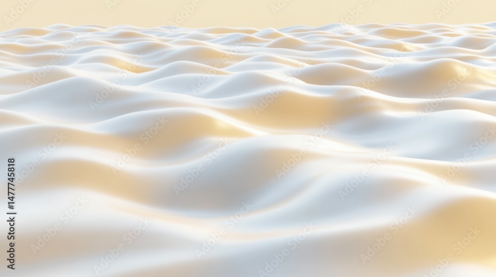 Poster an abstract 3d render featuring dynamic, organic wavy surfaces that flow seamlessly across the scene