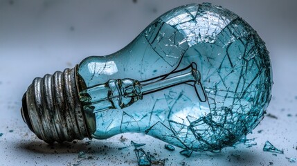 Shattered lightbulb with filament and metallic base