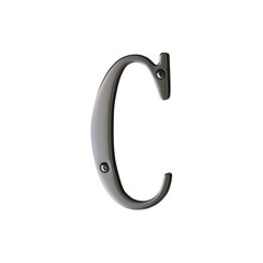 A silver letter C with a hook on the bottom