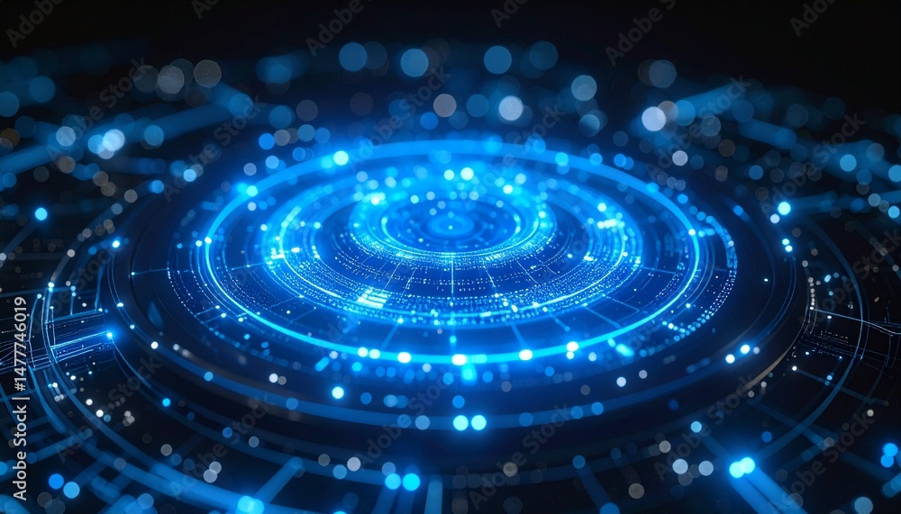 Poster abstract glowing blue circular technology interface. futuristic digital hud element with concentric 