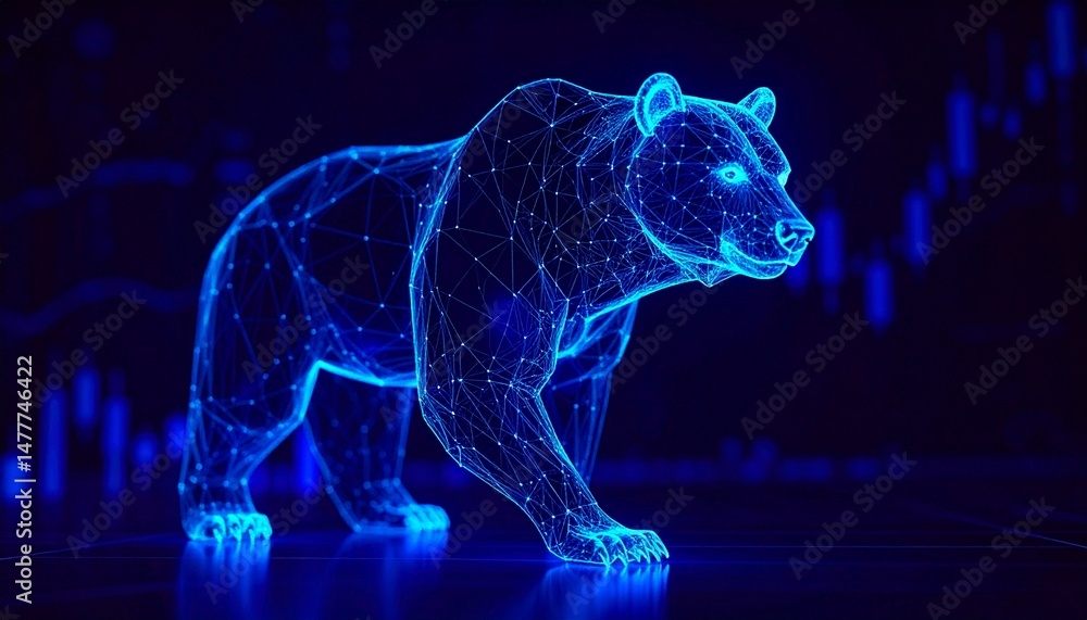 Poster a mesmerizing digital representation of a bear with a futuristic design and a sleek appearance, the 
