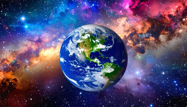 stunning digital rendering of earth with colorful cosmic background
