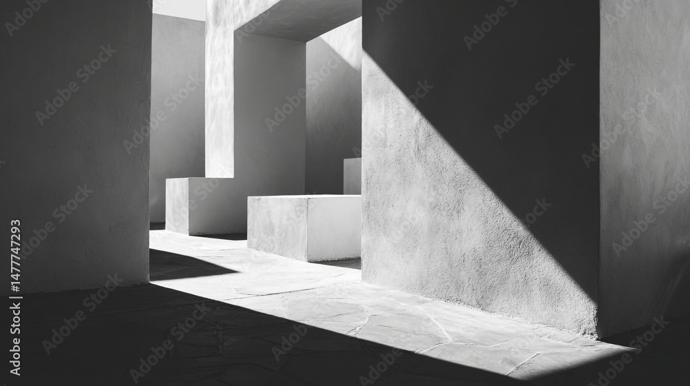 Poster abstract architecture with geometric shapes and shadows in a grayscale environment outdoors