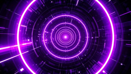 Fototapeta premium Abstract neon light tunnel with vibrant violet circles