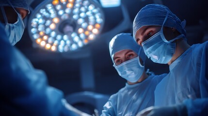 Surgical team performing operation in sterile room