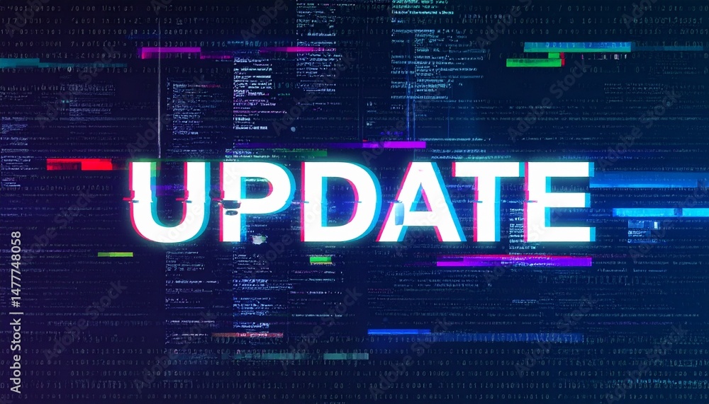 Poster software update notification with glitch effect