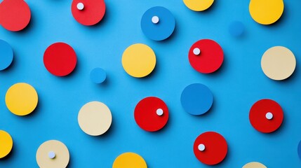 Colorful circles and dots on a vibrant blue background