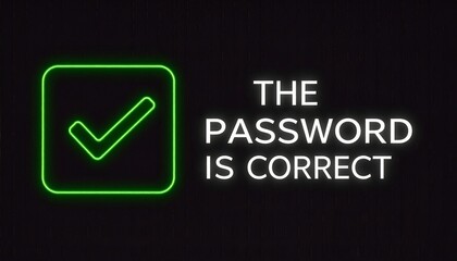 Password validation success with a green checkmark on black background. The image conveys a secure and approved process, offering a sense of digital confirmation