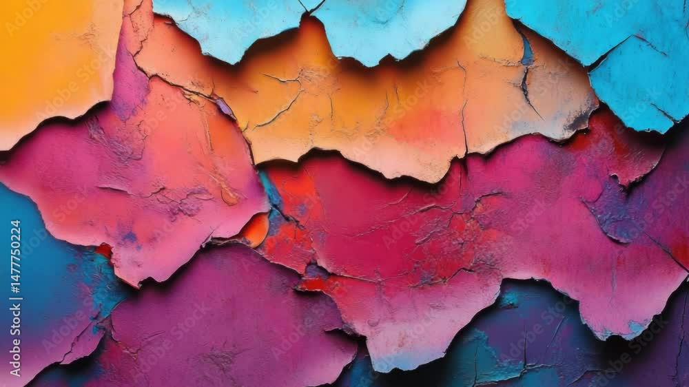 Poster Close-up shot of a colorful peeling wall with intricate designs and patterns