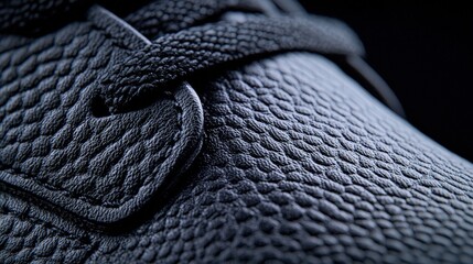 Close-Up of Textured Black Leather Shoe with Intricate Design