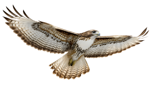 A powerful and graceful raptor with outstretched wings gliding effortlessly through the open air against a natural backdrop