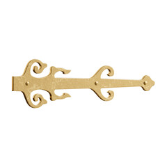 A gold hinge with a design on it