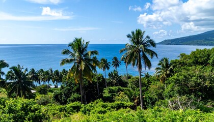 tropical landscape with palm trees and serene ocean view