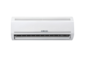 Modern white air conditioner unit against a neutral isolated transparent background