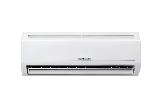 Modern white air conditioner unit against a neutral isolated transparent background - Powered by Adobe