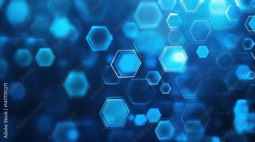 Poster geometric blue abstract background with glowing hexagonal shapes design