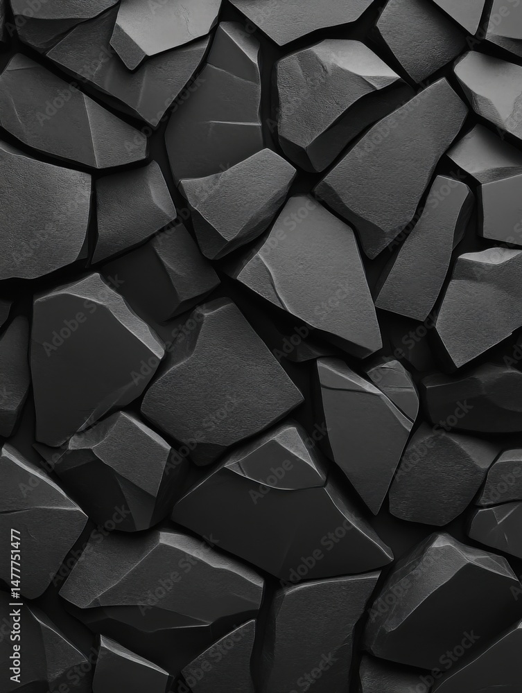 Poster close up of dark gray stone wall texture background in vertical orientation; abstract rock pattern o