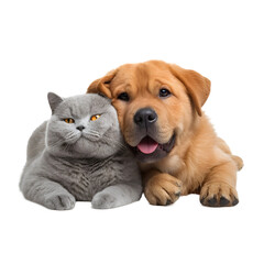 Obraz premium A warm and heartwarming image of a friendly dog and cat cuddling together showcasing the special bond and friendship between these two beloved pets