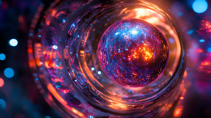 Obraz premium Close shot of an energy sphere suspended in a containment ring, detailed with sci-fi textures and light effects 