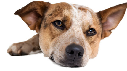 Obraz premium Close up of a warm and cuddly domestic dog with a soft brown coat and expressive eyes captured in a studio setting with a plain white background