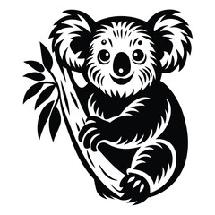 Koala silhouette vector, koala clinging to tree silhouette vector illustration, Minimalist Koala Silhouette
