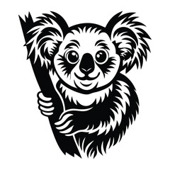 Koala silhouette vector, koala clinging to tree silhouette vector illustration, Minimalist Koala Silhouette