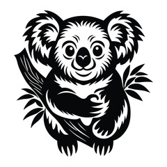 Koala silhouette vector, koala clinging to tree silhouette vector illustration, Minimalist Koala Silhouette