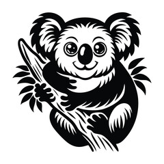 Koala silhouette vector, koala clinging to tree silhouette vector illustration, Minimalist Koala Silhouette
