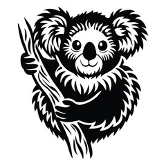 Koala silhouette vector, koala clinging to tree silhouette vector illustration, Minimalist Koala Silhouette