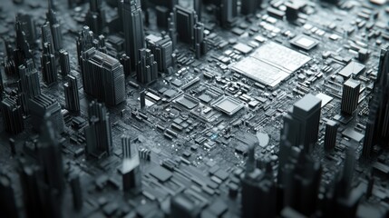 Futuristic Microchip Infrastructure features a 3D visualization of a sci-fi city where advanced technology and urban planning seamlessly converge.