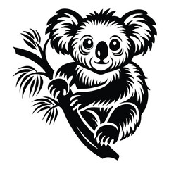 Koala silhouette vector, koala clinging to tree silhouette vector illustration, Minimalist Koala Silhouette