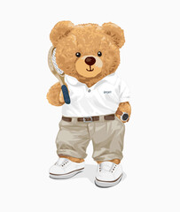 cute bear doll in classic tennis fashion style vector illustration