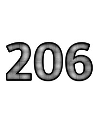 Black and white color numbers 206