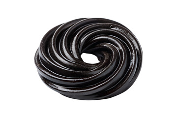 A closeup studio shot of a delicious black licorice wheel candy transparent background
