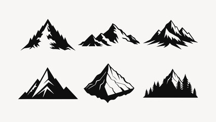 Black Mountain Silhouette Icons Set &ndash; Vector Snowy Peaks Collection for Logo and icon Design