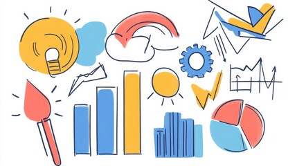 Obraz premium Hand-Drawn Business Doodles Representing Operational Flow, Market Segmentation, and Strategic Goals.