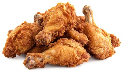 Crispy fried chicken drumsticks, isolated, food photography, white background, meal