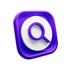 3D Purple Search Icon – Magnifying Glass, Find Symbol, Discover Button PNG