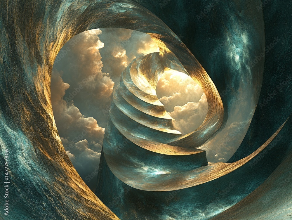 Poster unique abstract illustration depicting swirling patterns and textures in earthy tones with a central